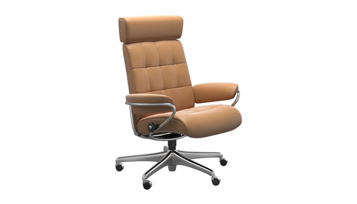 Stressless London Home Office with Adjustable Headrest in Cori Caramel Leather